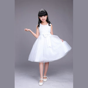 June 1st Girls Dress Princess Childrens White Evening Flower Boy Host Piano Performance Fluffy Summer