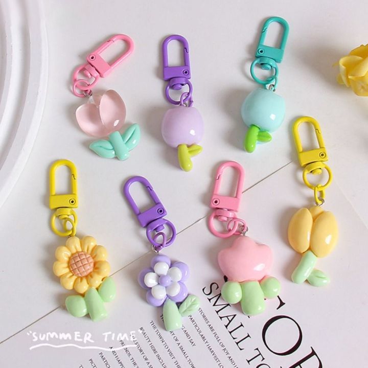 RJZ28 Young Girl's Heart Tulip Flower Keychain Korean Candy Color Sweet ...