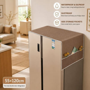 Refrigerator Dust Cover Cloth Waterproof Oilproof Quilted Protector With Side Storage Pockets Gray
