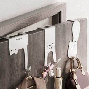 Iron Cat Storage Hook Silver Punch Free Hanging Coat Storage Hanger Home Storage Organization Multi-Purpose Door Back Hook h260612