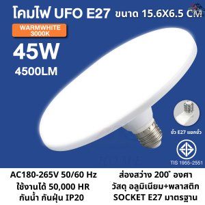 หลอดไฟ UFO E27 หลอดไฟ LED 45W 65W 85W 125W 150W ประหยัดไฟ ถนอมสายตา ทนทาน แสงวอร์ม3500k แสงสีขาว6500k