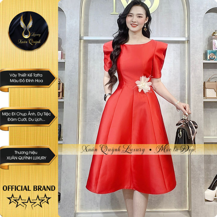 Váy đầm xòe Công chúa có Nơ Hoa Hồng vải TAFTA màu đỏ-hàng thiết kế V1874 |  Shopee Việt Nam