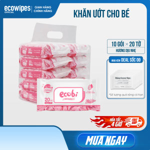 Túi 10 gói khăn ướt Ecobi gói 20 tờ 110g Hương dịu nhẹ không cồn không parabens
