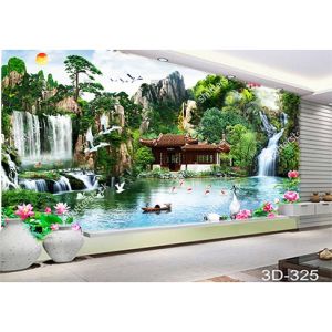 Wallbaner Custom DINDING Pemandangan Alam Air Terjun Ruang Tamu 3d - wallpaper pemandangan alam