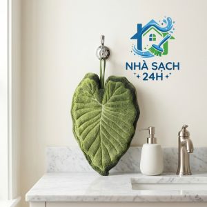 Khăn Lau Tay Hình Lá Xanh Cao Cấp - Khăn Treo Nhà Bếp Thấm Nước Nhanh Decor Sang Trọng
