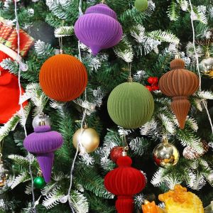 KNQ12 4pcs Creative Christmas Ball Pendant Flocked Delicate Mini Christmas Ball Decoration DIY Supplies Shatterproof Xmas Tree Hanging Ornament Background Layout