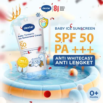 DEXTER Baby Turmeric Ice Sunscreen Cream SPF 50 PA +++ 50 g | Sunscreen Dingin Bayi Anak No White-Cast dengan 5X Ceramide | Sunscreen Dingin Melindungi Kulit Dari Sinar Matahari