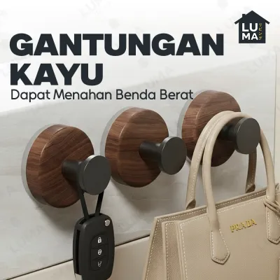 Gantungan Tempel Dinding Hook Vacuum Kait Baju Kunci Alat Dapur Kamar Mandi Motif Kayu Estetik
