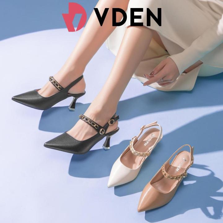 VDEN Chain Mid Heels Pointed Shoes B3886 True To size Elegant Women s High Heels Low Heel 1 3cm Lazada PH