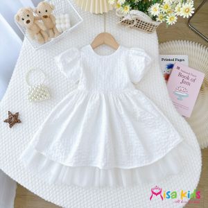 Đầm trắng tay phồng cho bé gái vải tafta sang chảnh đầm đi tiệc màu trắng nhẹ nhàng cho bé gái