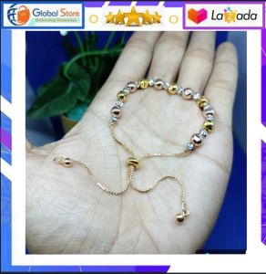Gelang Tangan Serut Italy Kombinasi Titanium Bola Polos Tiga Warna Anti Luntur