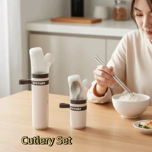 GONUUWGL Stainless Steel Spoon and Chopstick Set with Storage Case Cutlery Set Cute Scallion Shape Cutlery Storage Box for Home