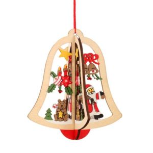 NCNC(OKDEALS01) Pentagram Christmas Wooden Ornaments Bell 2D/3D Merry Christmas Wooden Pendant Colorful Hollow Home