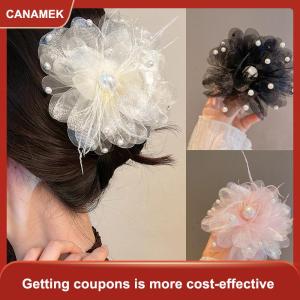 【CANAMEK 】 Fashion Feather Mesh Flower Hair Claw Temperament Pearl Hair Clip Elegant Headwear Hair Accessories