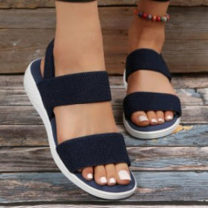 [Free Shipping] Summer New Wedge Heel Sandals Knitted Fabric Round Toe Back Strap Thick-Soled Slippers WomenS Shoes