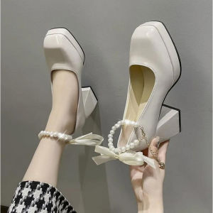 Fashion Mary Jane Platform Shoes Womens Shoes Pearl Thick Heels Pearl Classic One-strap Mary Janes Pump