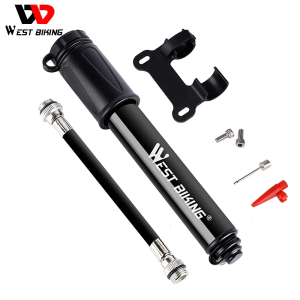 WEST BIKING Hand Mini Bike Air Pump Tire nflator Schrader Presta Valve Air Pump With Hose Needle Hose Portable Bike Pump Bike Accessories