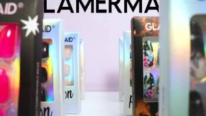GLAMERMAID Black Blue Magnet Cat Eyes Press on Nails Short Almond Rainbow Handmade Gel Fake Nail Kit Ombre Glitter Magnetic Glue on Nail Stiletto Medium Oval Stick on False Nail Set for Women
