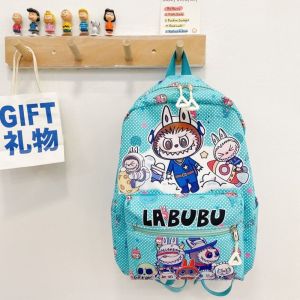 1PC การ์ตูน Labubu เด็กโรงเรียนกระเป๋าเป้สะพายหลังโรงเรียนประถมศึกษาความจุขนาดใหญ่นักเรียนกระเป๋านักเรียนไนลอนโรงเรียนอนุบาล