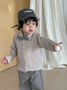 Childrens shirt and plaid casual pants two-piece set 2026 Korean-style childrens clothing boys suits spring baby clothes