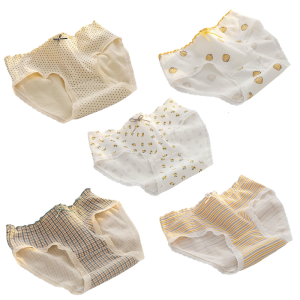5Pieces Womens Floral Strawberry Print Cotton Underwear Middle Waist Lace Trim Briefs Aesthetic Ribbed Panties Hipsters