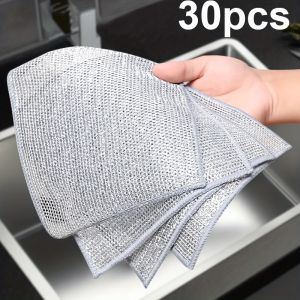 Microfiber Scouring Pads with Stainless Steel Wire Mesh - 20/30 Pack Dual-Sided Kitchen Dish Scrubbers for Cutlery and Cookware Cleaning