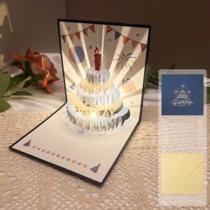 NEXTYOO Chúc mừng sinh nhật Thẻ phát sáng nhạc 3D với phong bì Ánh sáng âm nhạc Thiệp sinh nhật Sáng tạo Bật lên Thiệp chúc mừng bánh phát sáng Dành cho quà sinh nhật