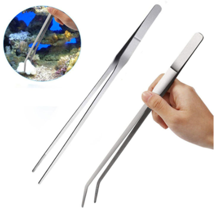 2Pcs Aquarium Tweezers Stainless Steel Feeding Straight Tweezer Aqua