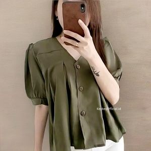 Key - 0377 LIZZY Top XL Wolfis Premium Kancing Hidup / Blouse Kerah V Kancing Wolfis Premium Wanita