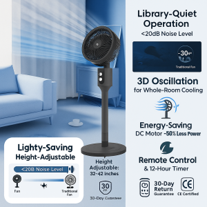 Ultra-Quiet Standing Floor Fan With Adjustable Oscillation Powerful Airflow Energy Efficient Standing Fan For Home Office
