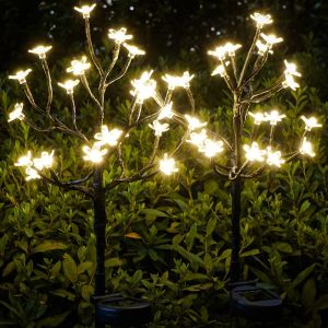 \ud83c\udf81 【Readystock】 + FREE Shipping \ud83c\udf81 Solar Lights Outdoor Garden Decorative Flowers IUEECEN 20LED Solar Fairy Lawn Landscape Cherry Tree Lights Waterproof Yard Walkway Garden Decoration Christmas Lighting 2 Pack