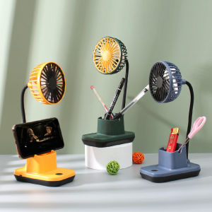 Quạt mini để bàn kèm giá đỡ điện thoại và ống cắm bút mẫu mới