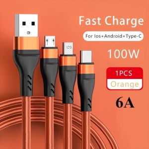 100W 6A 3in1 Super Fast Charge Cable USB Cable Type C / Micro Usb / Apal 1.2M USB Cable Kabel Charger