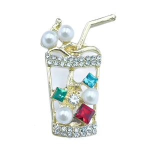 Gold Alloy Bubble Teas Pin with Zircon Rhinestones Beverage Cup Brooch Decorative Stylish Gift For Her