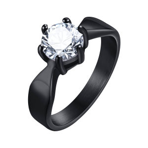 Vnox Glamorous Sparkling Cubic Zircon Engagement Rings for Women Stainless Steel Wedding Band Finger Gift Jewelry