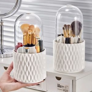 360° Rotating Makeup Brush Bucket Rotatable Desktop Cosmetic Storage Box Brush Rack Storage Tube Pen Container 360 Rotating Cosmetic Brush Storage Rack Lipstick Eyebrow Pencil Eye Shadow Brush Storage Cartridge With Cover