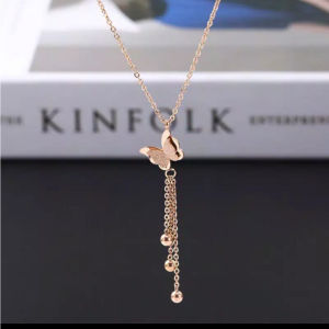 kalung Titanium Wanita Model Rantai liontin Kupu Kupu Jurai Elegan