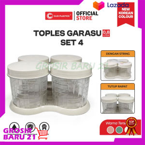 Toples Kue Set 5 Dengan Wadah Putar / Toples Crystal Cantik / Toples Kue Kapasitas 1 Liter