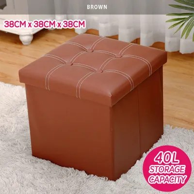 《 𝗦𝗣𝗔𝗖𝗘 𝗠𝗔𝗫𝗜𝗠𝗜𝗭𝗘 》2 In 1 Foldable PU Leather Storage Stool Chair Ottoman Folding Bench Organizer Box Kotak Simpanan 收纳凳子