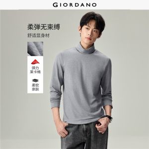 Giordano Beau Monde Men Stretch cotton high neck long sleeve tee Free Shipping 13026883