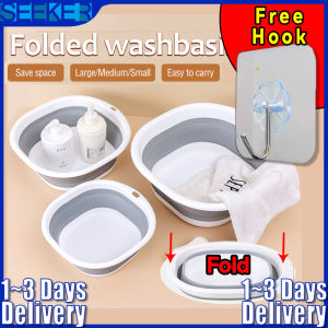 🇸🇬 Fast Delivery Free Hook Collapsible Basin bucket Foldable Wash Basin Square Fold Folding Portable Pail Baby water Bath collapsible pail washing pail bucket foldable basin portable outdoor Travel Foot Soak fishing car wash 可折叠洗脸盆