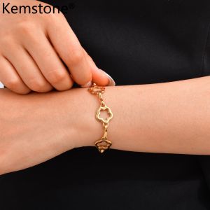 Kemstone Gold Plated Hollow Flower Necklace and Bracelet Set for Women Stainless Steel Jewelry