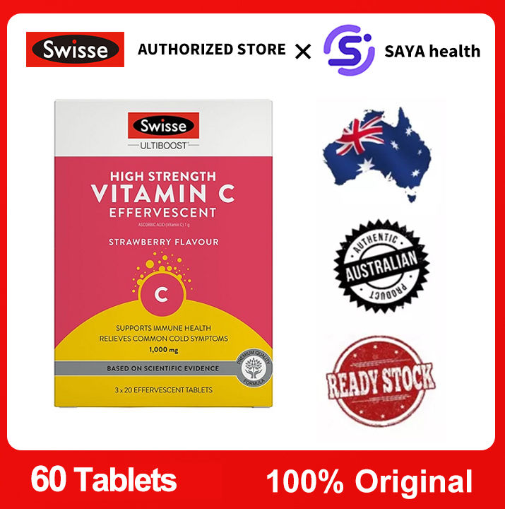 Swisse Ultiboost High Strength Vitamin C Effervescent 1000mg 60 Tablets Natural Strawberry