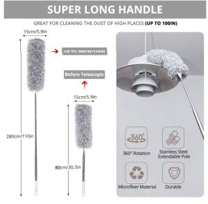 [ YM ACC ] Kemoceng Lap Microfiber Panjang Tarik Tekuk Teleskopik 28 Meter / 280 CM Stainless Steel