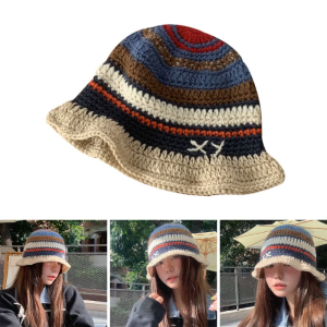 Handmade Women Hat Y2K Girl Beanie Hat Pilling Resistant Striped Hat Female Selfie Panama Lovely Fishing Hat Party Cap