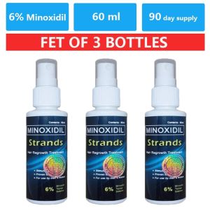 Minoxidil Strands (3 bottles) 6% Minoxidil Topical Solution (60ml per bottle) Hair Grower beard Grow