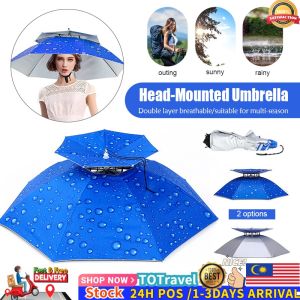 Anti UV Protect Windproof Holdless Umbrella Cap Hat Jogging Fishing Golf Beach Payung Topi Memancing 头戴雨伞
