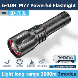 Smiling Shark Original Flashlight Led M80 10000LM Powerful Strong Bright Torch Light 26650 Type-c USB Rechargeable Long Shot 1000M Zoomable Waterproof  Fla