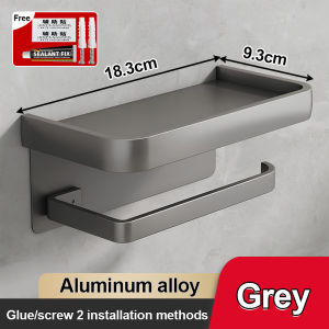 Drilling-Free Toilet Tissue Paper Holder Aluminum Toilet Paper Dispenser Wall Mounted Toilet Crochet Roll Mobile Phone Holder