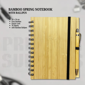 RF Printing Supplies - Bamboo Notebook with Bamboo Ballpen Spring Notebook (70sheets)